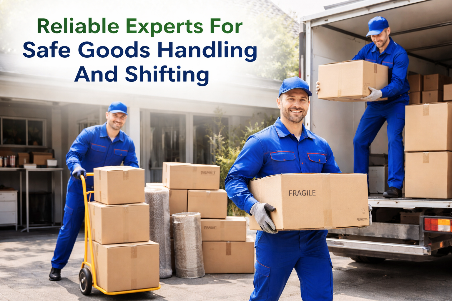 Professional movers at work outdoors